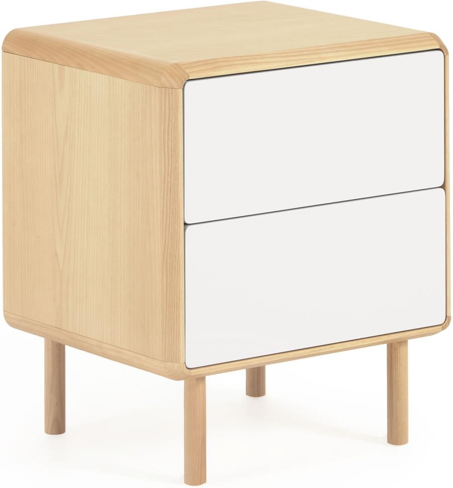 Sengebord/natbord Kave Home Anielle i askefiner og massiv ask, natur/grå - 58,4Ã45Ã50 cm
